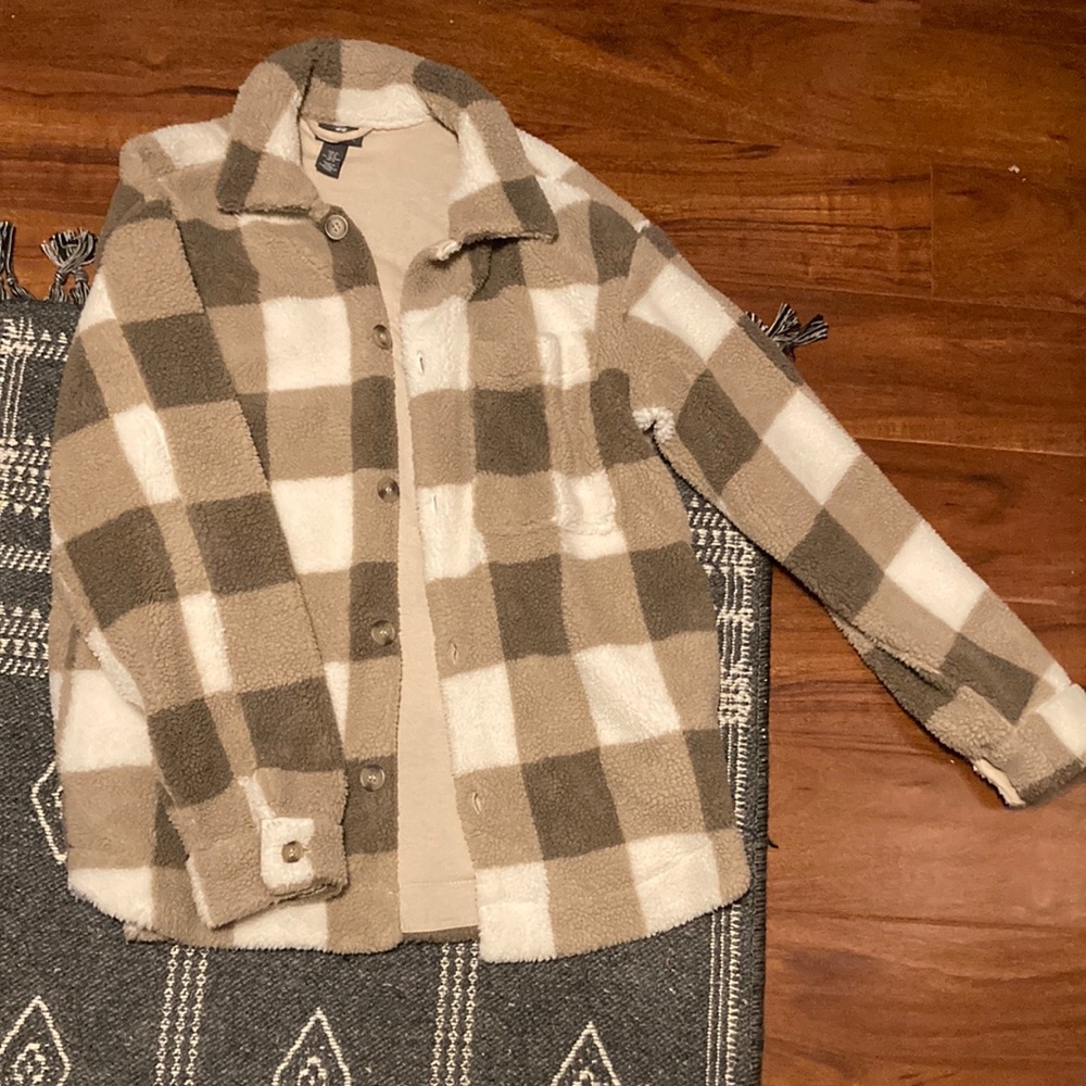 button down line sherpa shirt jacket